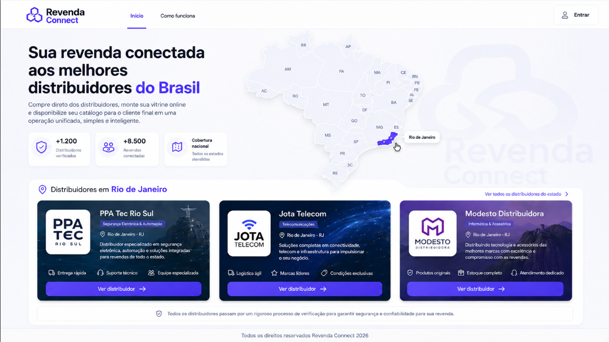 Exemplo de uma revenda conectada a distribuidores em todo o Brasil