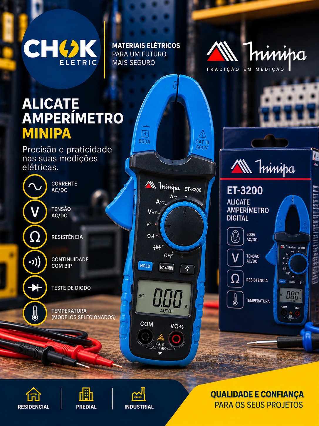Alicate Amperímetro Minipa