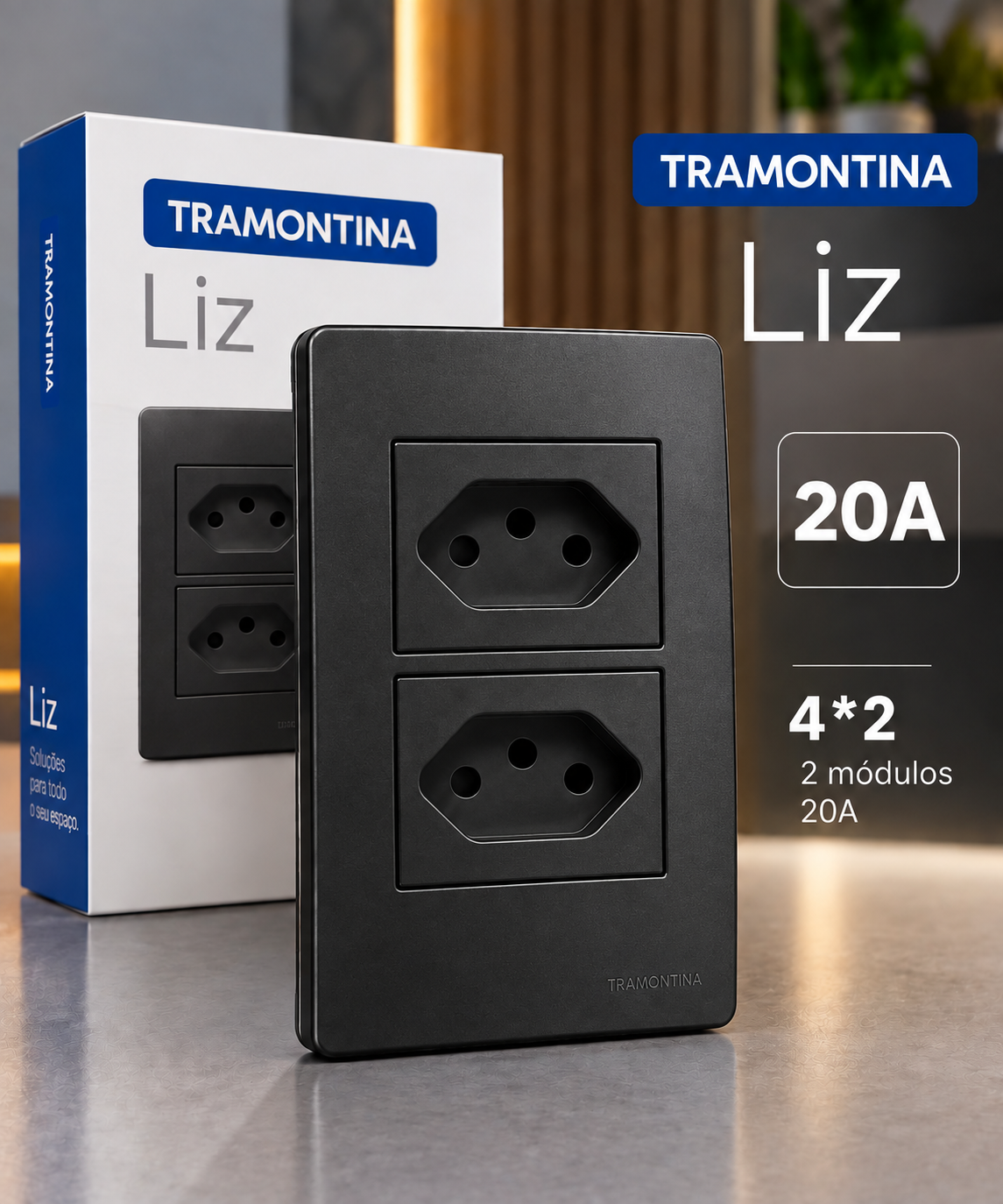 Espelho Liz 20A Duplo Preto Tramontina
