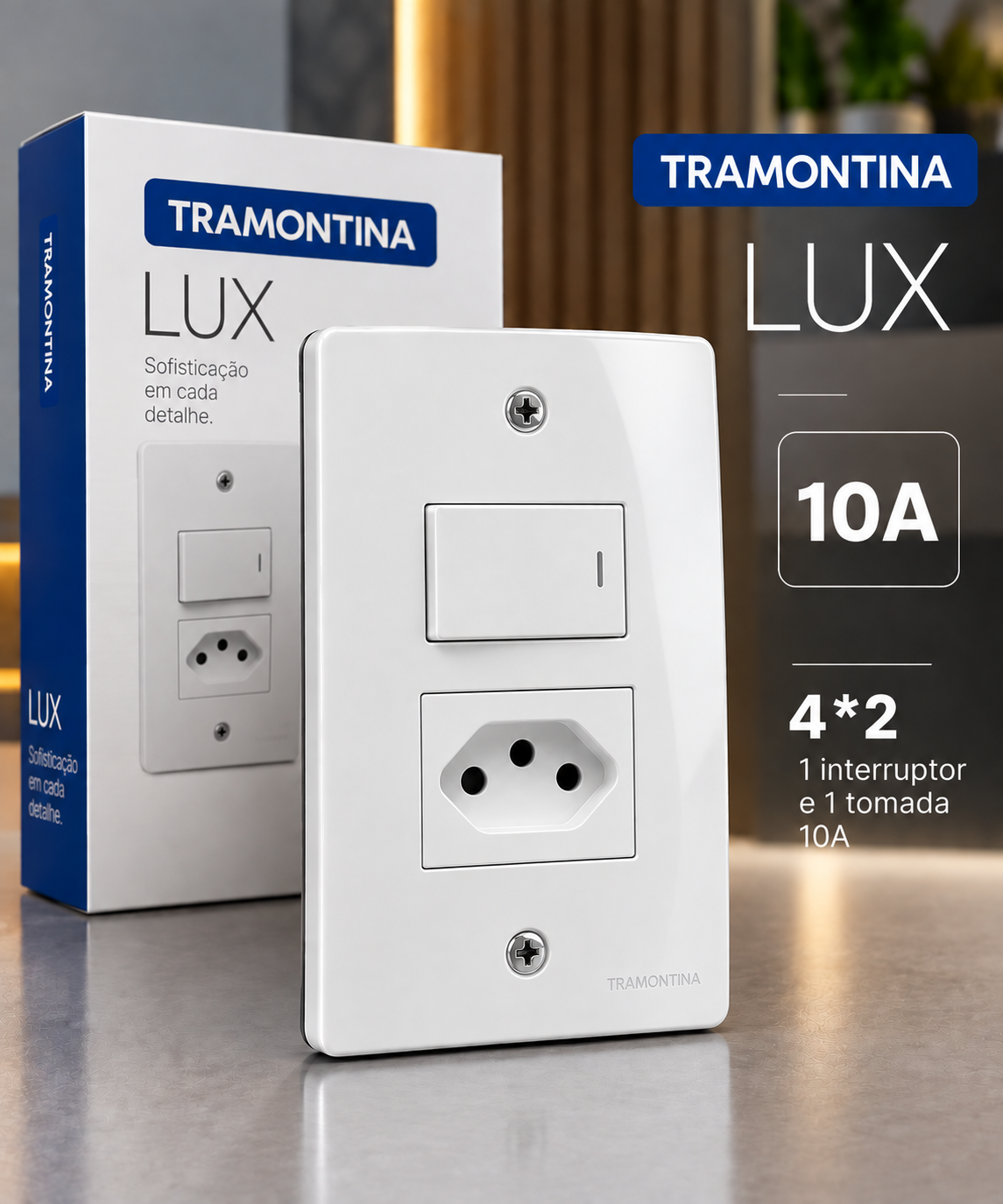 Espelho Lux Interruptor + Tomada 10A Tramontina